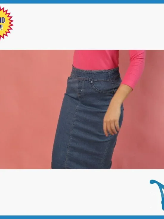 High Waisted Pull-On Knee Length Stretch Denim Jean Skirt Size Siena - Picture 7 of 7